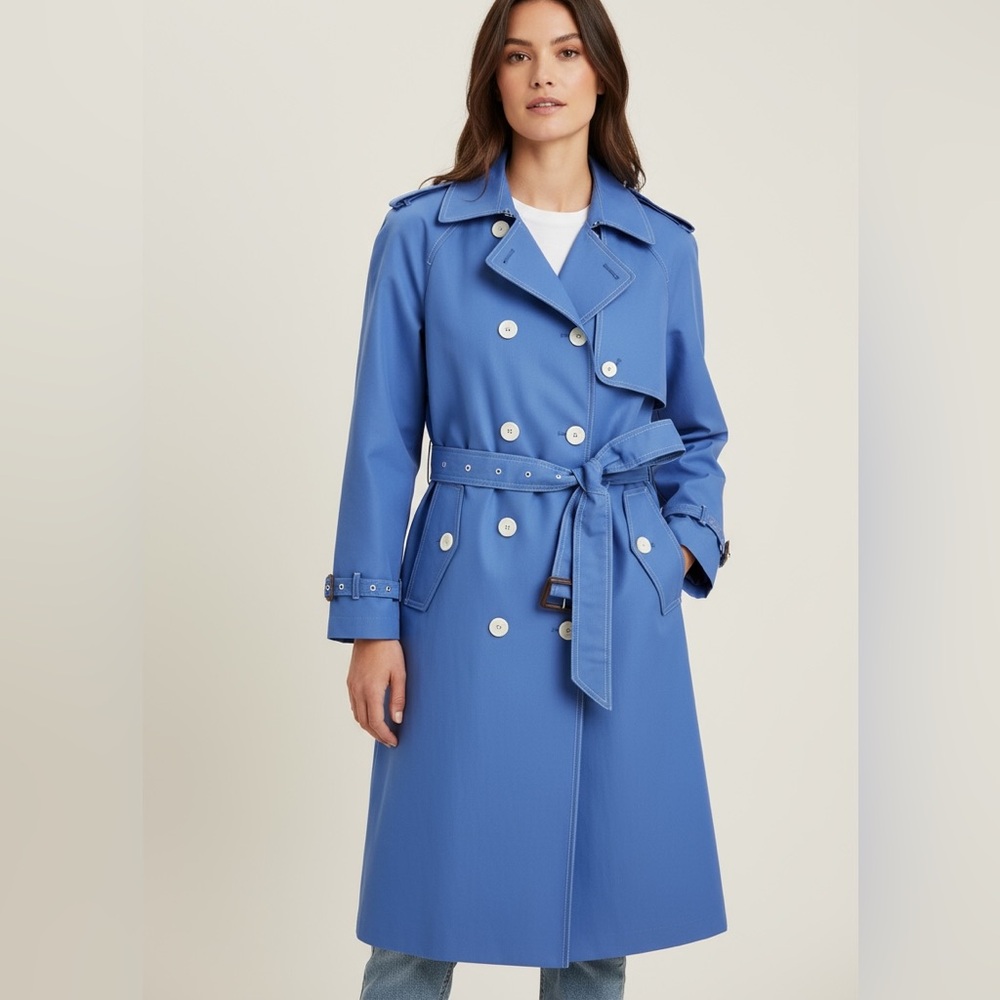 J Crew Belted Women’s Trench Coat French (WEDGEWOOD) Blue Mid Length CD420 $298 - Picture 15 of 15